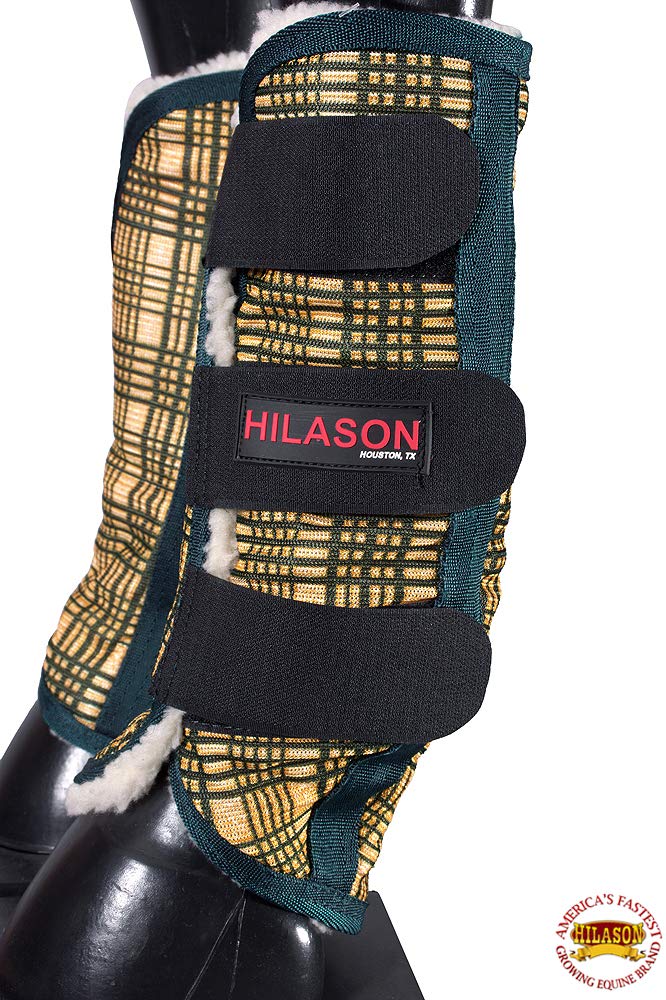 HILASON X Large Horse Fly Boots Uv Protection Fleece Lined 4 Pack Plaid Leg Boot Shoofly Leggings for Horses Hoof Boot Splint